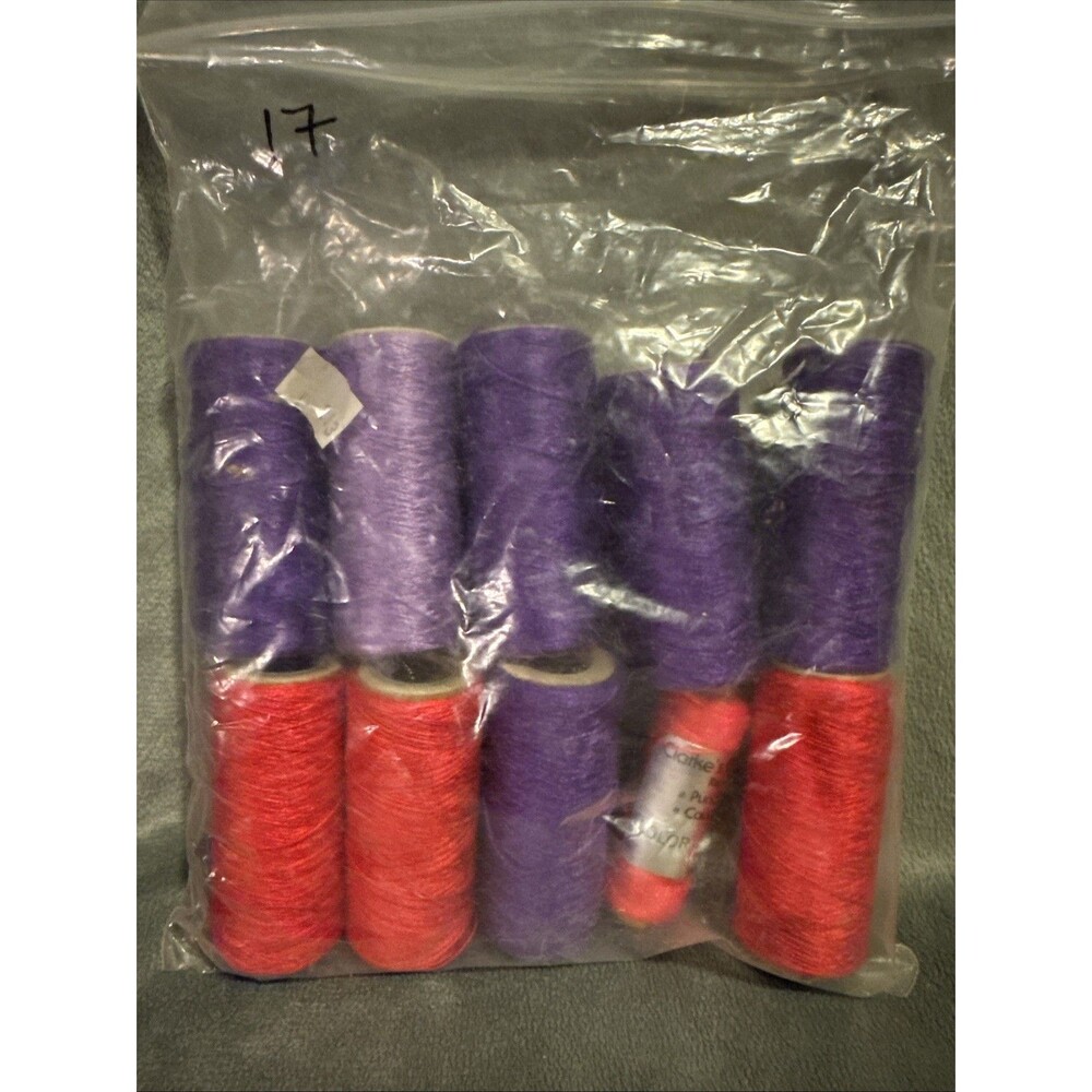 Vintage 80s 10 pc Punch Embroidery Thread Clarke's Purple Pink Bag 17